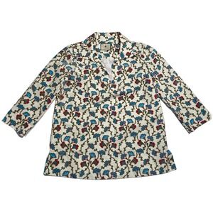 Tuckernuck Top Women XS Summer Vines Margot Blouse Floral V Neck Collar Shirt